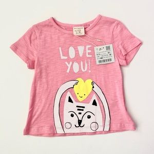NWT Zara Baby Girl Animal “Love You!” Graphic Tee